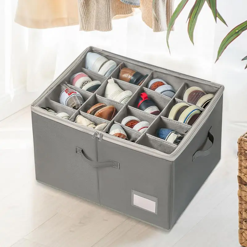 16 Pair Shoe Storage Organizer Storage Cabinet with Adjustable Dividers space saving Shoe Rack Storage box with Handles