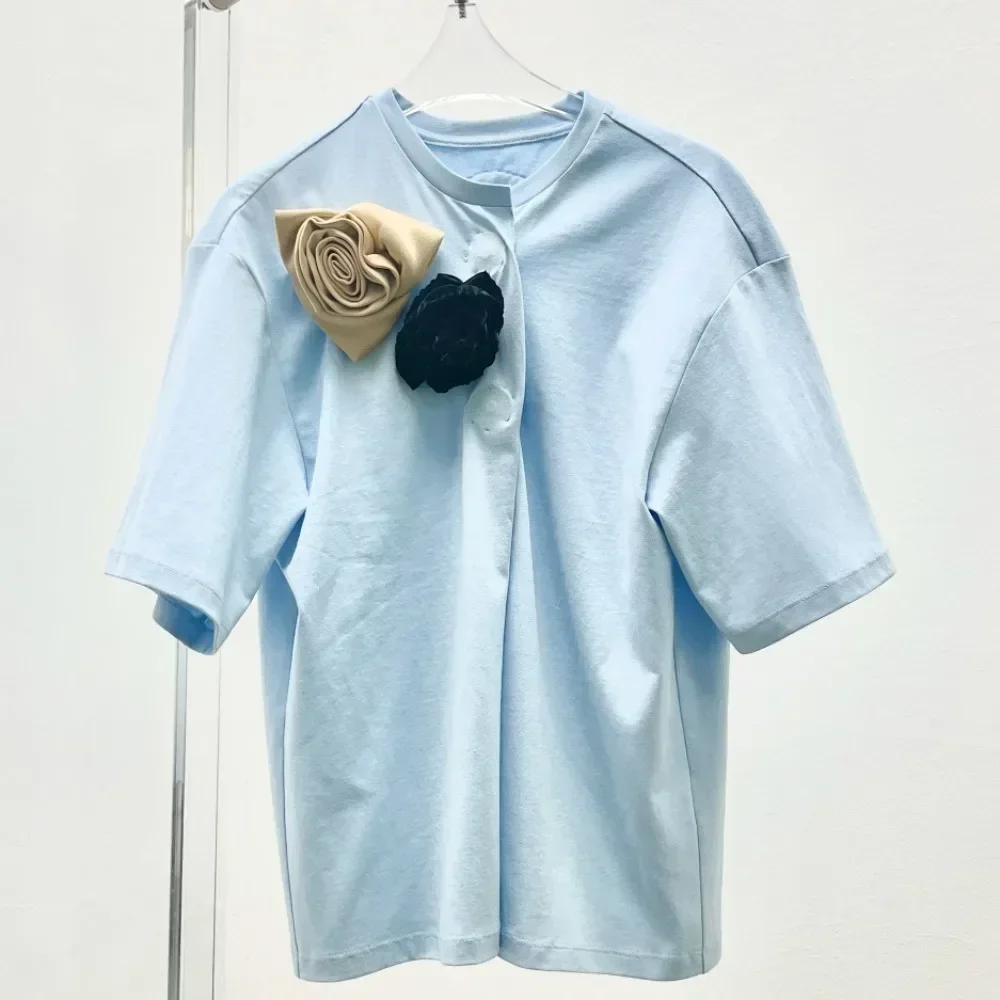 

2024 New Women Pink Blue Short Sleeve T-shirt