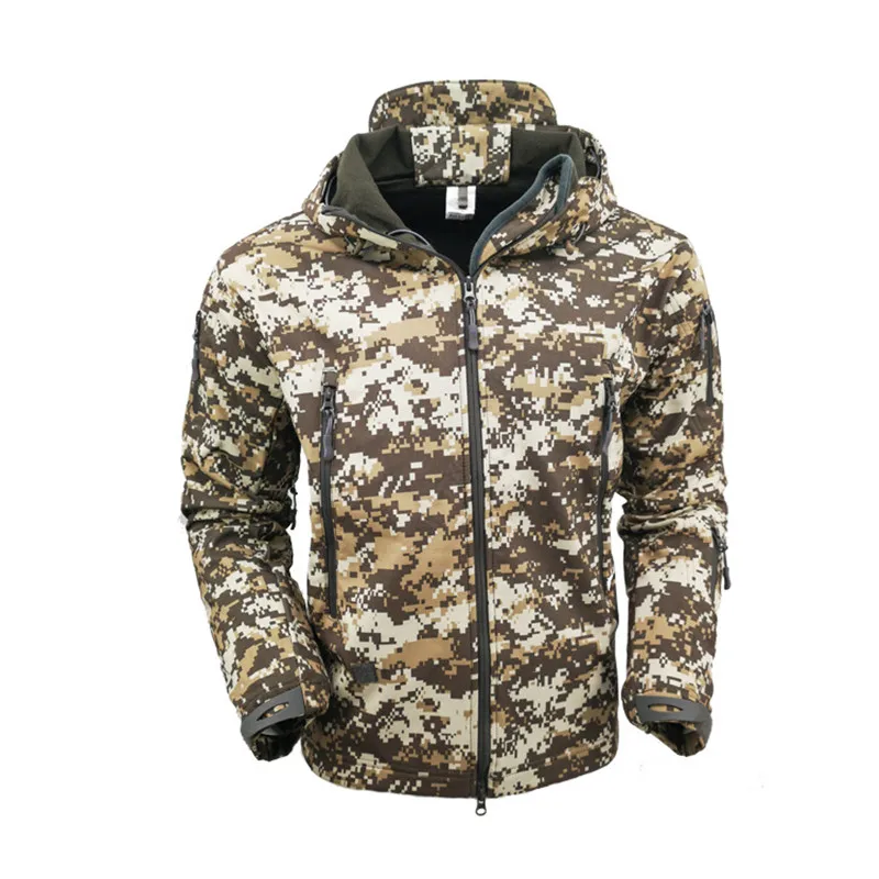 Outdoor Shark Skin Soft Shell Warm Autumn and Winter Flocking Underarm with Zipper Comprehensive Tactical Training Jacket