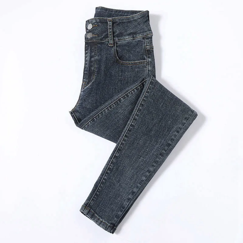 Moda coreana cintura alta lápis jeans primavera outono vintage magro estiramento denim calças femininas casual streetwear magro vaqueros novo