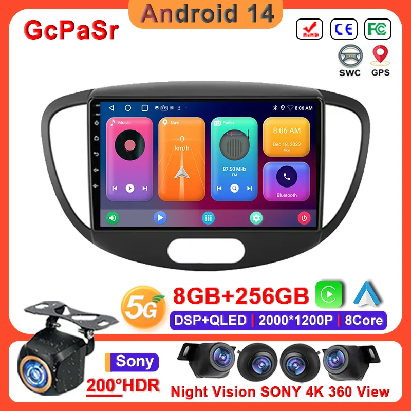 

Android 14 Carplay Auto Car Radio For Hyundai I10 2007 2008 2009 2010 2011 2012 2013 GPS Recorder Multimedia Player No 2din DVD