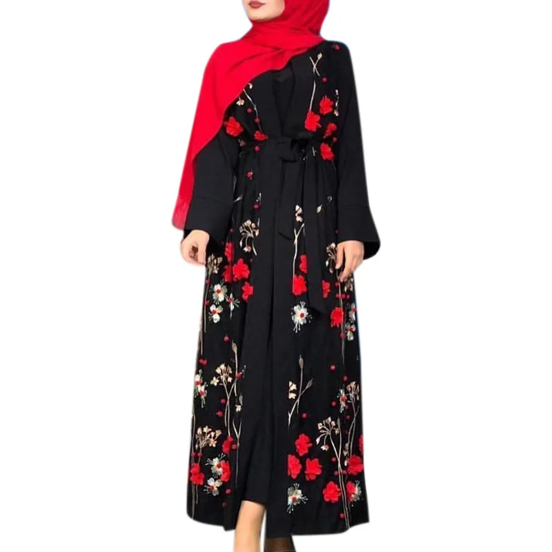 New European and American fashion women's three-dimensional embroidery cardigan elegant Muslim dress