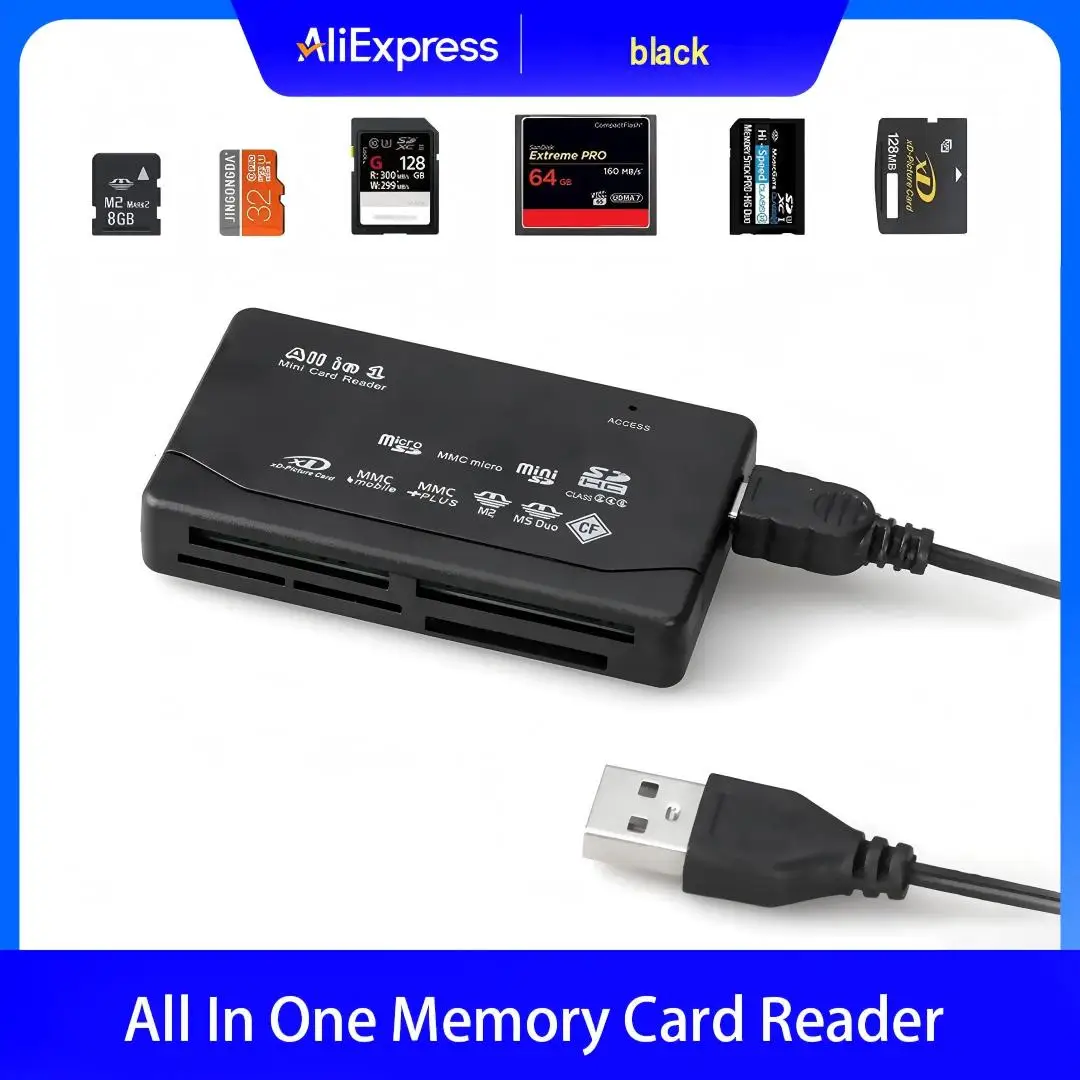 USB All-In-One Memory Card Reader External SD SDHC Mini Micro M2 MMC XD CF for MP3 Digital Camera