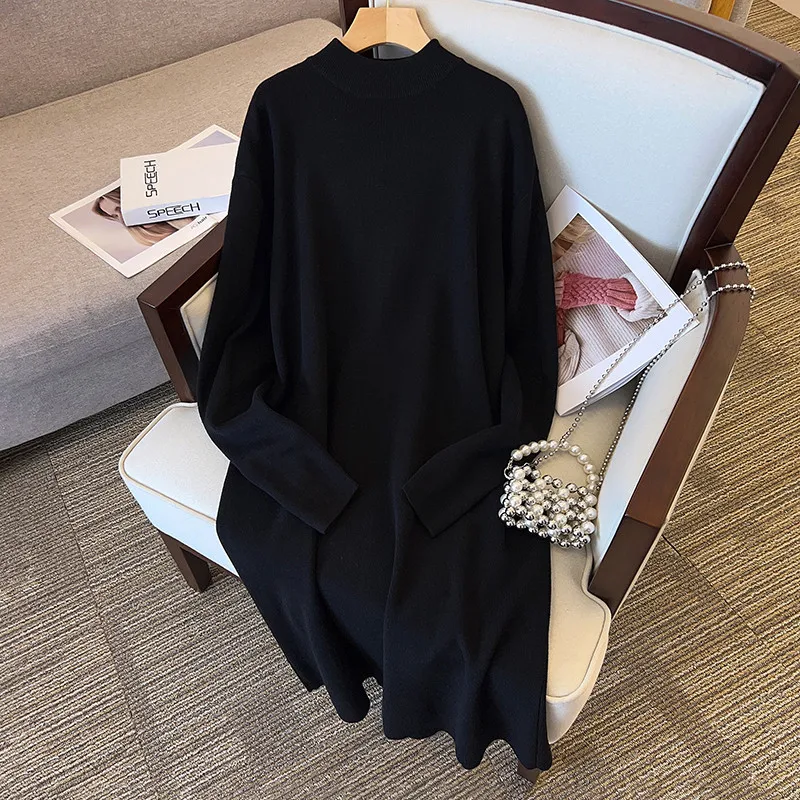 6XL 7XL 100/150/175kg Big Size Women Clothing Women Pullovers Bust 150/160cm Casual Loose Thickened High Collar Sweater Dresses