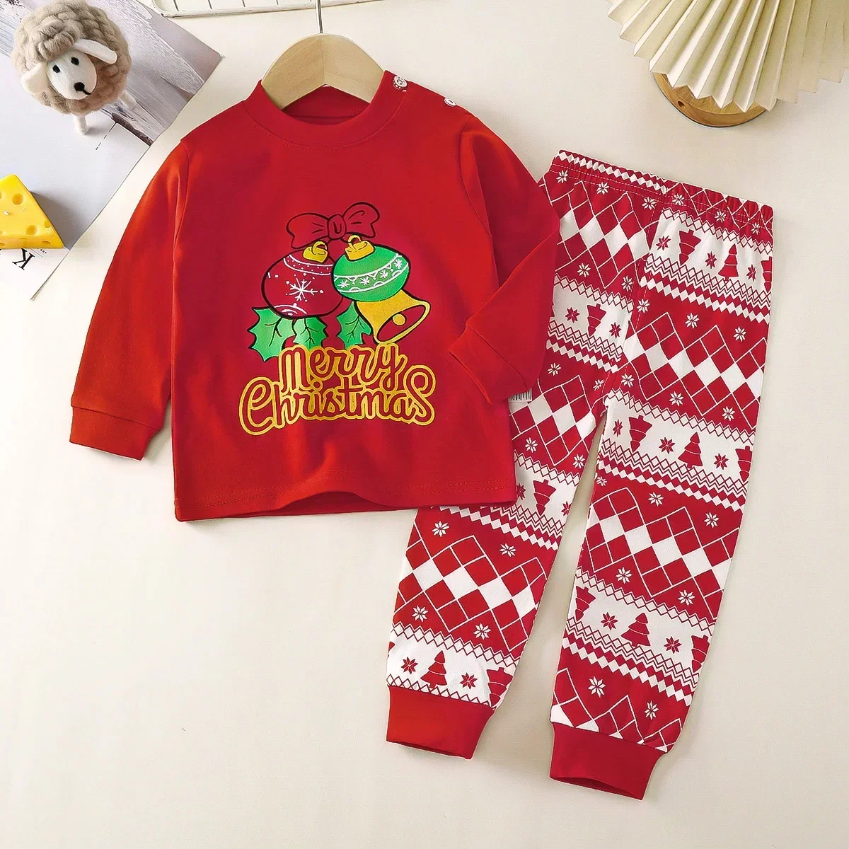 Baby Boys Girls Christmas Warm Pajamas Kids Xmas Cartoon Long Sleeve Pyjamas Children\'s Autumn Winter Sleepwear Clothing Sets