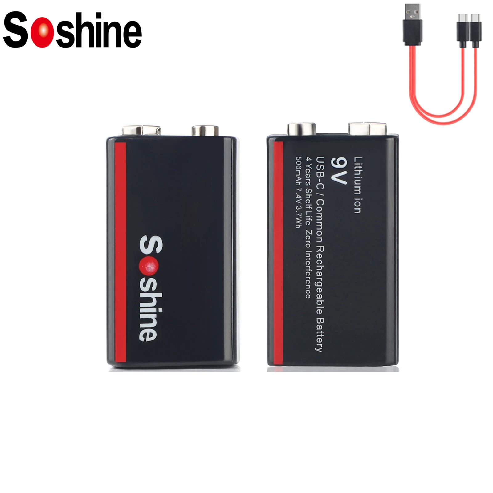 Soshine 500mAh Li-ion Rechargeable Batteries USB 9V Low Self-discharge Lithium-ion Battery for Electric Guitar Medical Devices