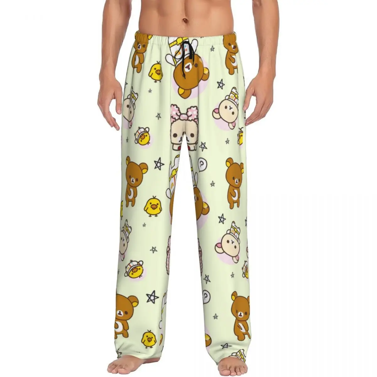 

Custom Rilakkuma Pajama Pants Men's Teddy Bear Lounge Sleep Stretch Sleepwear Bottoms with Pockets