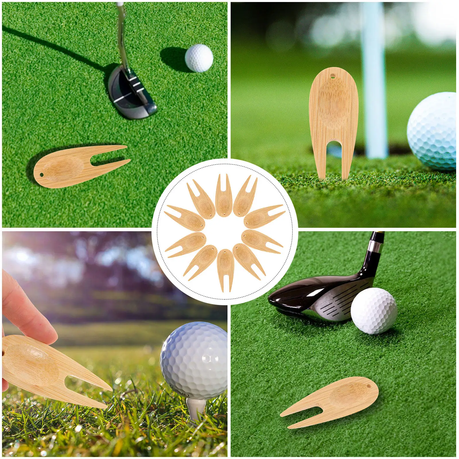 

10Pcs Bamboo Golf Divot Repair Tool for Green Lawn Fixing Lightweight Portable Eco-Friendly Golfer Accessory Divot Fork Grass