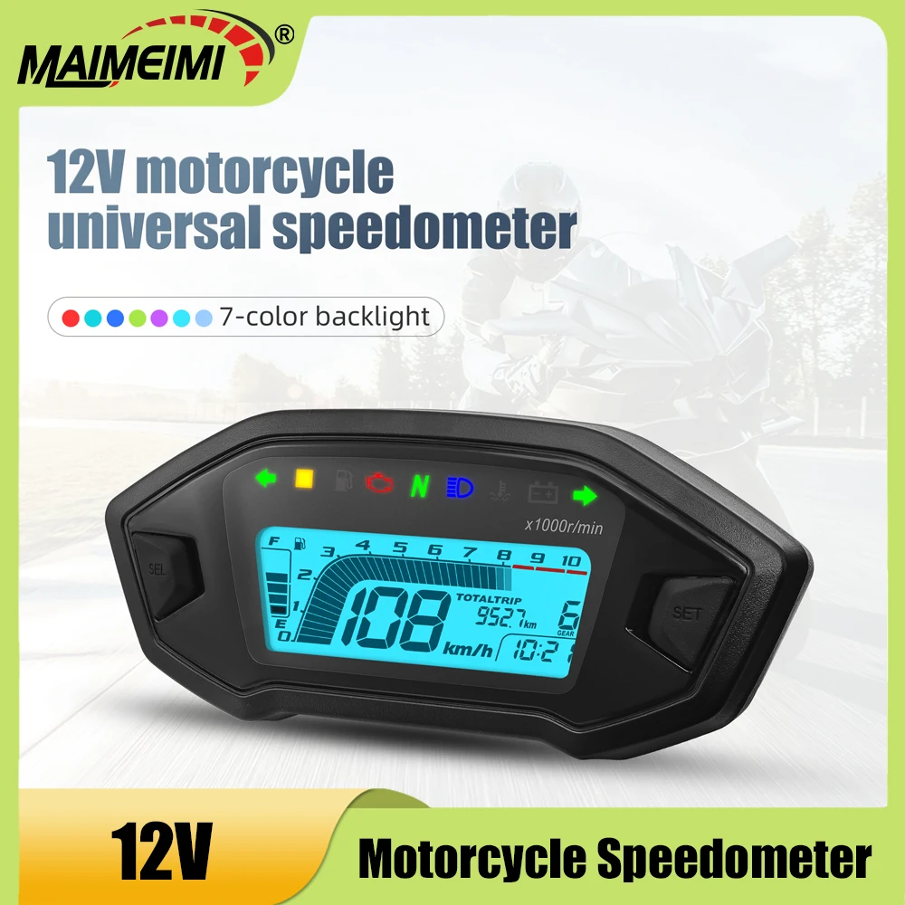 

12V Universal Motorcycle Speedometer Digital Panel Display Tachometer Speed Odometer Oil Level Water Temp Meter for 2,4 Cylinder
