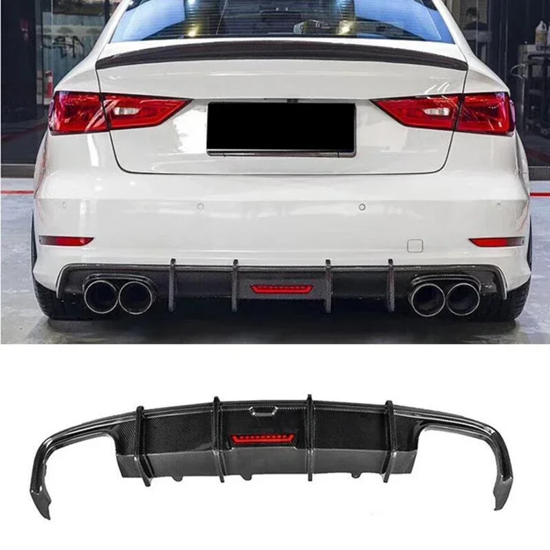 

New！ For Audi A3 S Line S3 Limousine 2013 2014 2015 16 Real Carbon Fiber Rear Diffuser Kit Lip Spoiler High Quality Refits Split