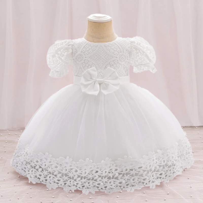 Toddler Girls Party Dress Princess Flower 1st Birthday Prom Gown Girl Short Sleeves Bow Birthday Weddings Summer Dresses Evening