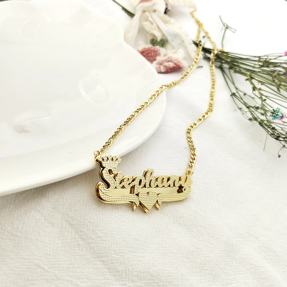 

Fashion Personalized Customized Name Necklace With Heart-shaped Design 3mm Cuba Chain Three-dimensional Jewelry Necklace Gift