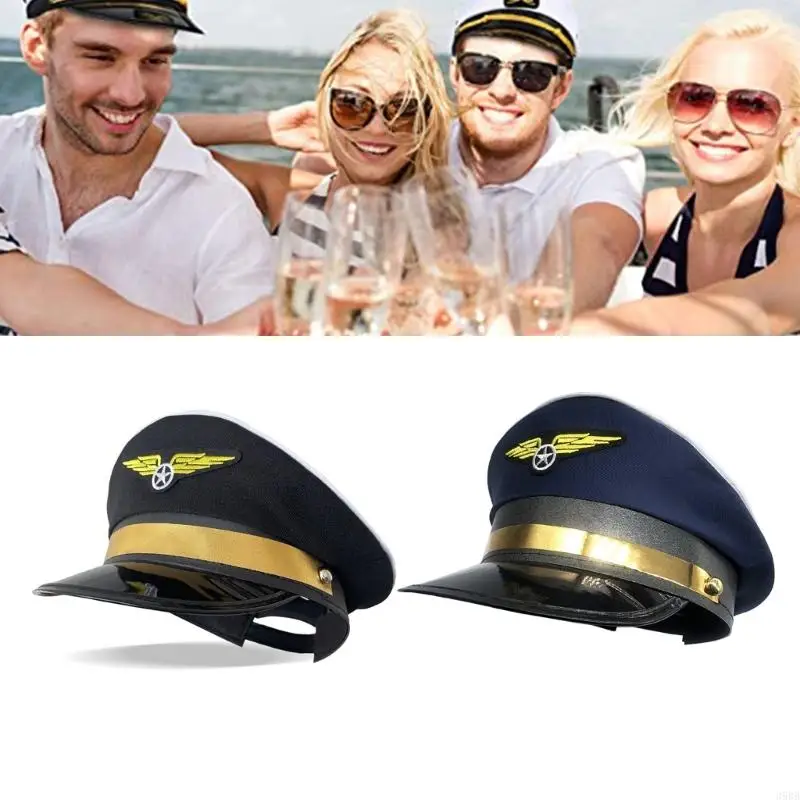 

652F Vintage Flight Hat for Role Play Adult Party Prop Captain with Badge for Stage Performances Costume Headdress