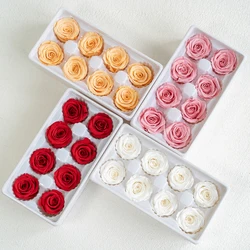 Têtes de roses naturelles, 4-5cm, 8 pièces/boîte, fausses fleurs, pour ours en peluche, éternelles, faites à la main, pour cadeau