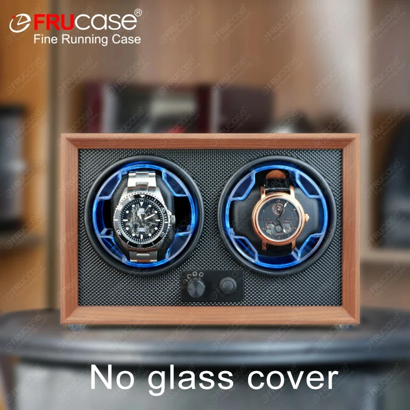 FRUCASE Double Watch Winder for Automatic Watches 2 Rolex Box Jewelry Display Collector Storage Wood Grain with Light