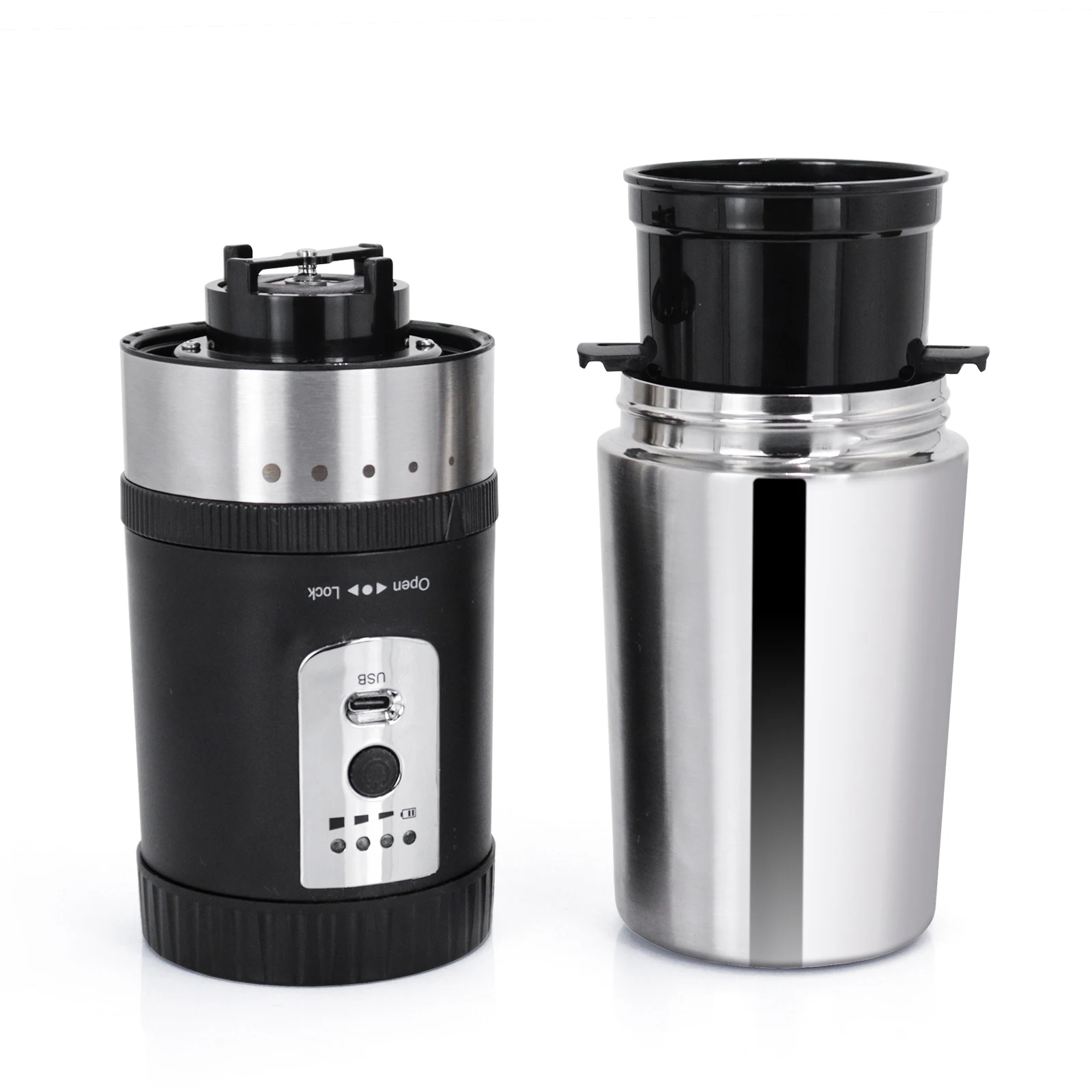 SENSEMAKE-3 in 1 Portable Coffee Maker Electric Burr Coffee Grinder Black Pour Over Kettle Coffee Bean Storage For Travel