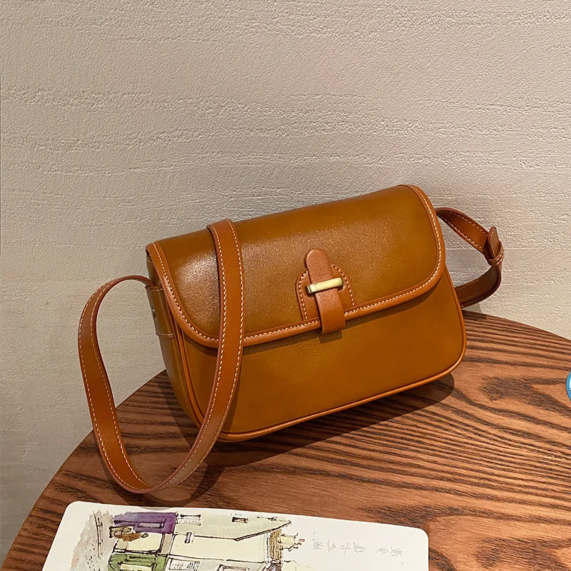 Women\'s Real Leather Messenger Bag 2023 Spring and Summer New Fashion Handbag Small Square Bag Lady High Sense Shoulder Bag