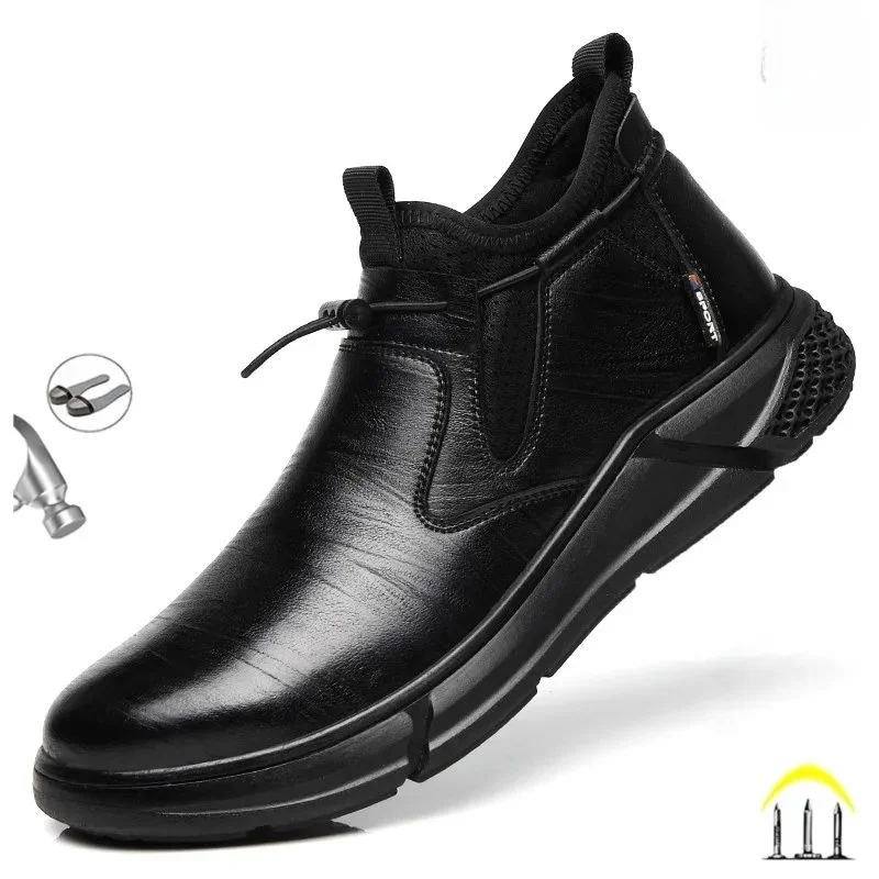 

Men's Black Leather Waterproof Steel Toe Safety Work Shoes Chelsea Boots Short Tube Height Spring Autumn Season PU Material