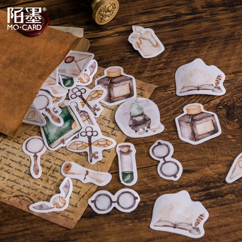 Boîte de 45 autocollants de la série Magic Academy, stickers décoratifs pour bricolage et bancs