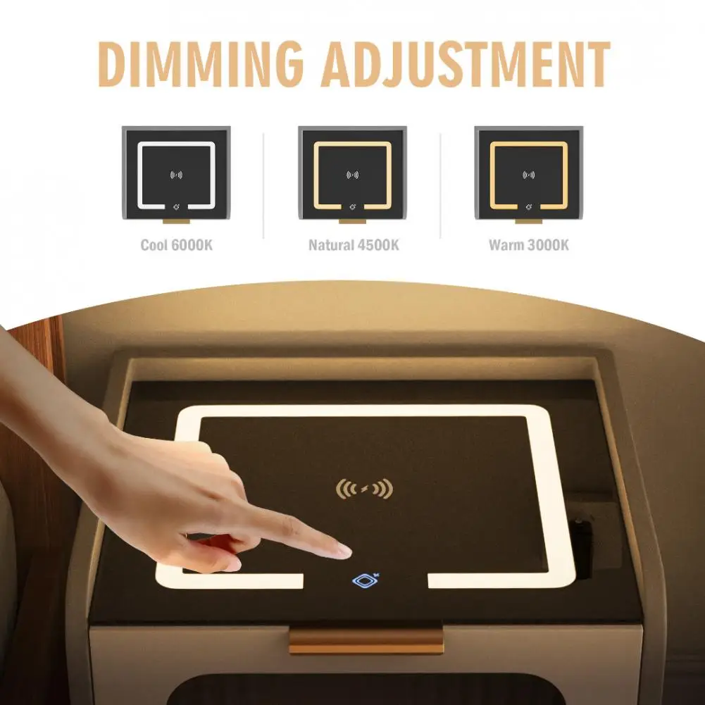 Two Drawer Smart Bedroom Nightstand with Wireless Charging 3 Color LED Lights and Bluetooth Audio Features