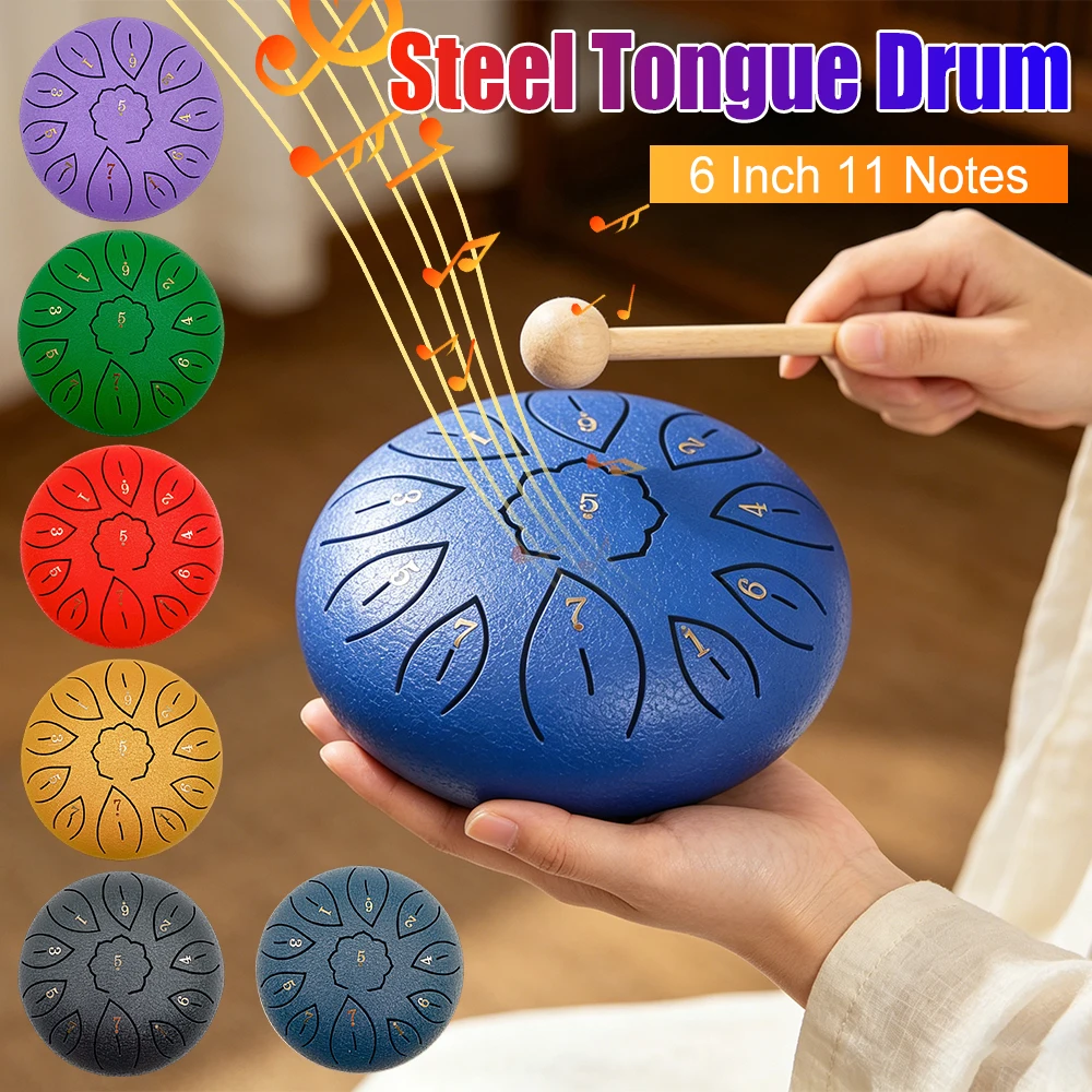 

Glucophone Steel Tongue Drum 6 Inch 11 Notes Tank Drum Key Handpan with Carry Bag for Meditation Musical Instrument for Beginner