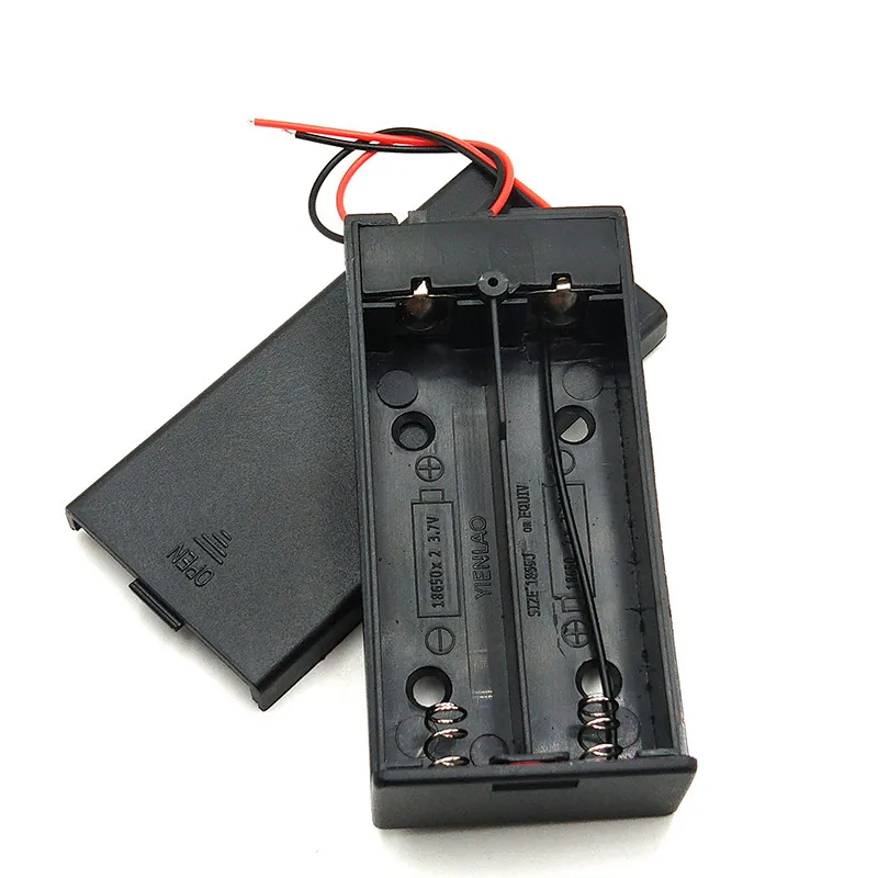 20pcs/lot Plastic 18650 Battery Case 2 Slots with ON/OFF Switch 2x 18650 3.7V Batteries Holder Storage Box Cover With Wire Leads