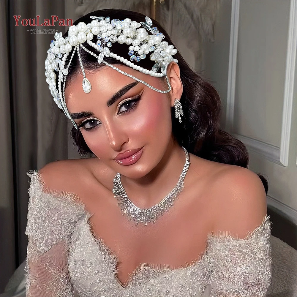 

YouLaPan Bridal Tiara Wedding Hair Hoop Bride Pearl Headpiece Banquet Headband Party Crown Vintage Crystal Hair Accessory HP932