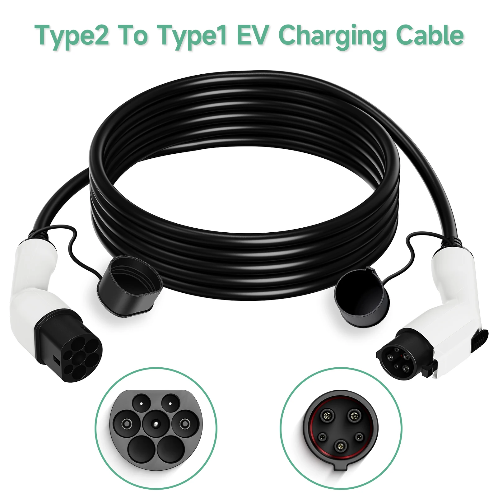 AFYEEV 7.2KW Type2-Type1 EV Cable de carga Type2 IEC 62196 hembra para estación de carga Type1 J1772 para lado de coche eléctrico 5m