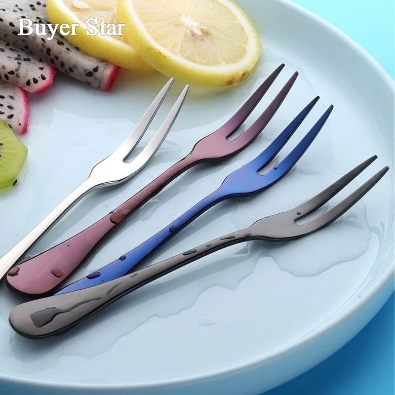 

Buyer Star 12-Piece Fruit Forks Stainless Steel Fork for Bistro High Grade Cocktail Tasting Appetizer Two Prong Mini Cake Forks