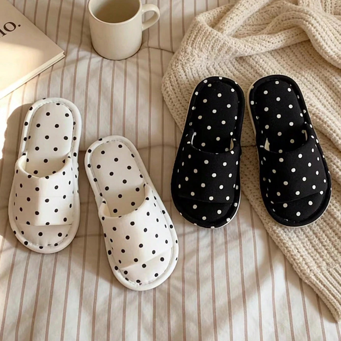 Women's House Fur Slippers Casual Fashion Stripe Design Blue White Cute Lovely Indoor Non-slip Warm Soft Soles Comfy Home Light view 4