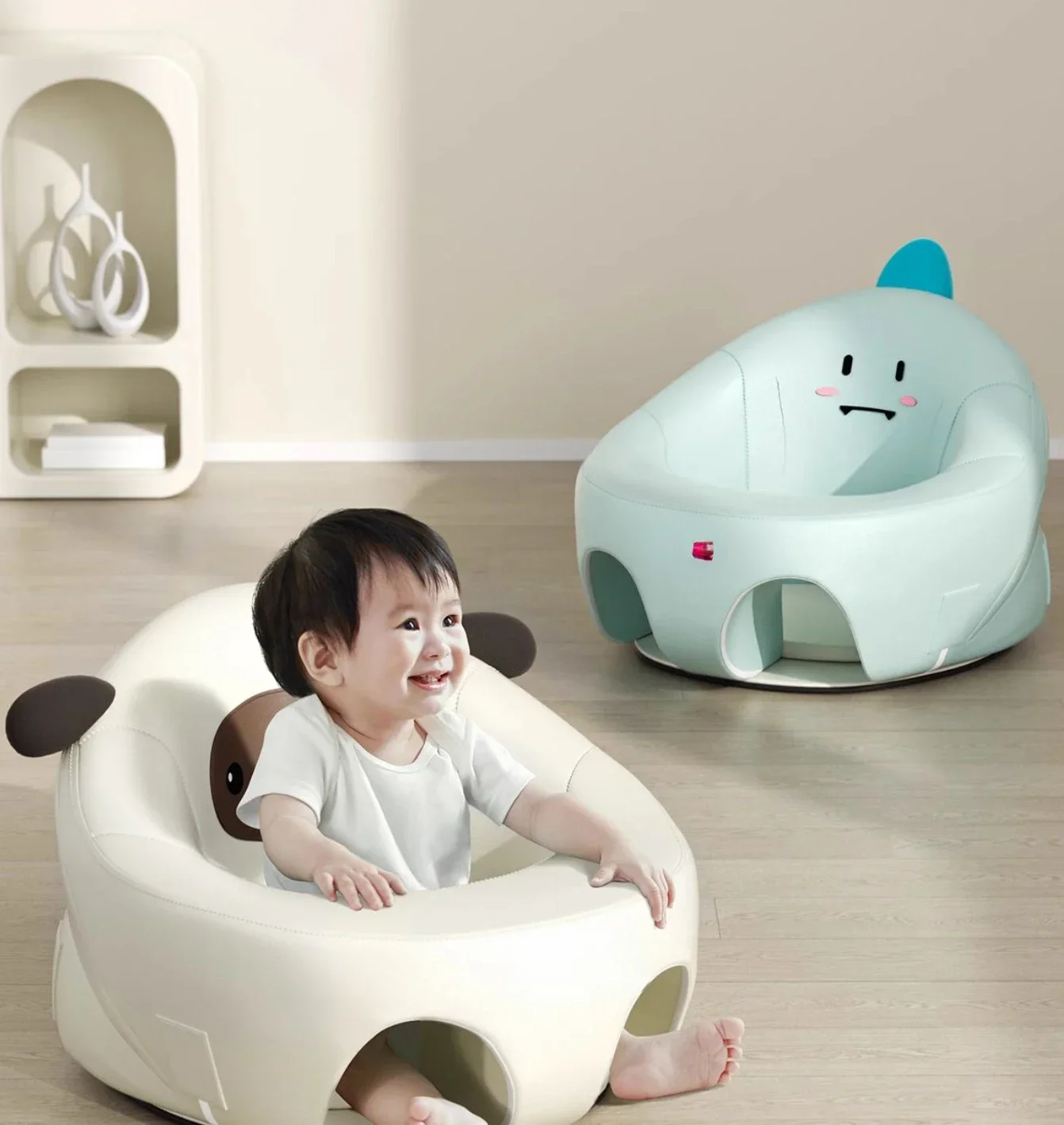 

Babies learn how to sit on chairs. Babies can sit upright without hurting their spine. Fall prevention training for babies.