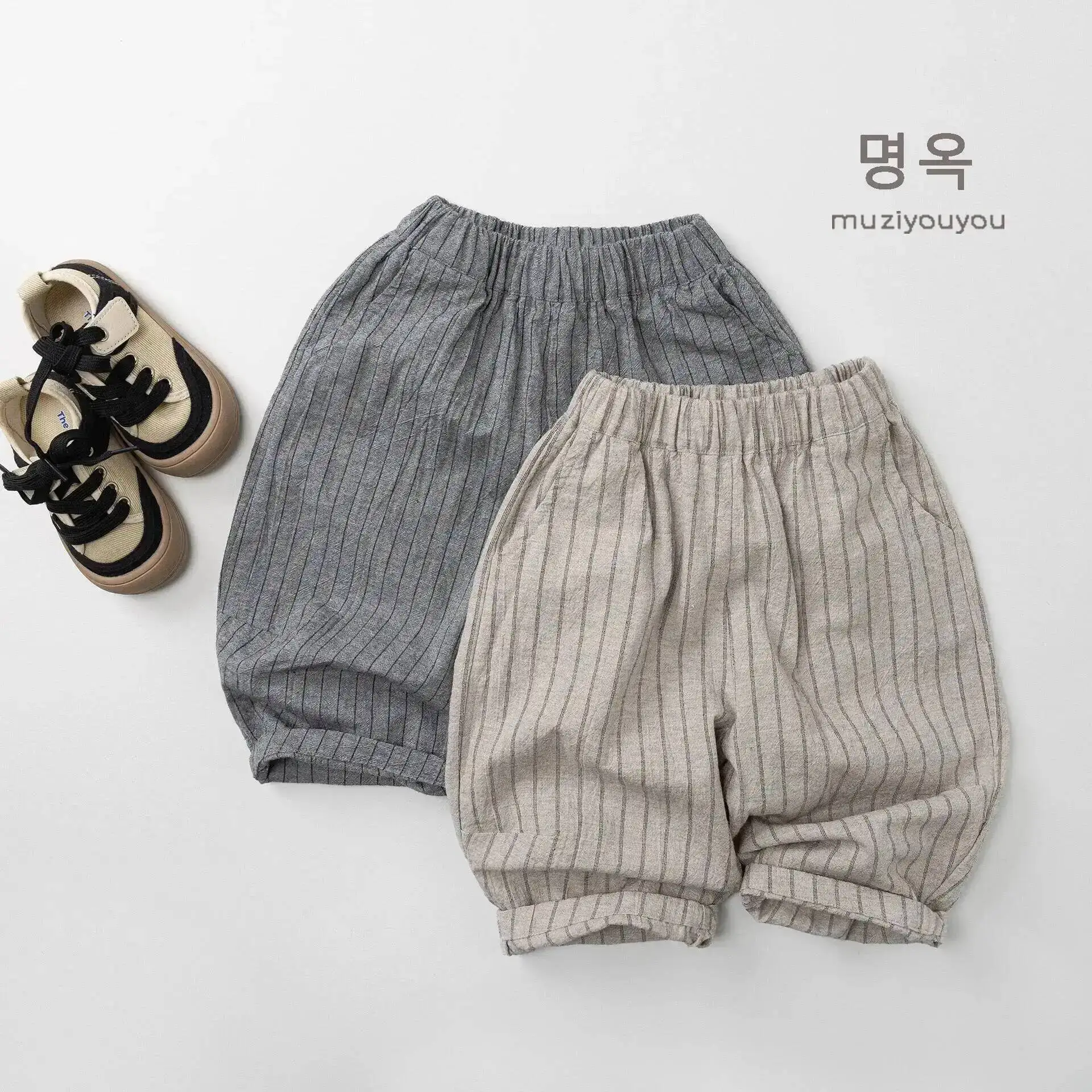 Frühling Sommer Kinderhosen 1-8 Jahre Jungen Mädchen Baumwolle Leinen Gestreifte Dünne Atmungsaktive Gerade Hosen Kleinkind-Unterteile Kinderkleidung – Detail 2