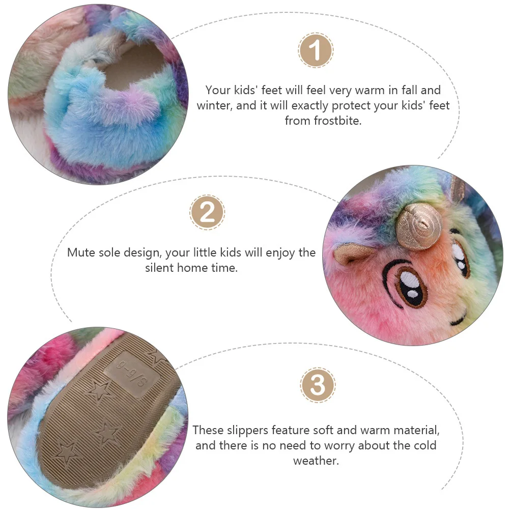 

1Pair Warm Children Cotton Slippers for Kids Cozy Unicorn Pattern Winter Indoor Slippers Soft Sole Non-Slip House Shoes for Fall