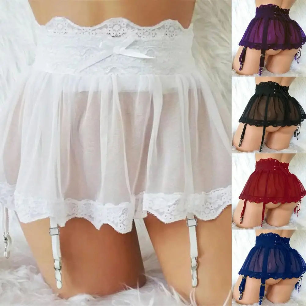 

Garter Belt Skirt Adjustable Four-breasted Bandage Perspective Lace Garter Skirt Sexy Lingerie Mesh Skirts For Valentine's Day