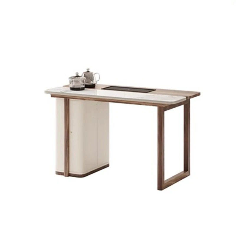 Lightsolid wood rock slab table and chair combination modern home balcony small table Gongfu office guest table