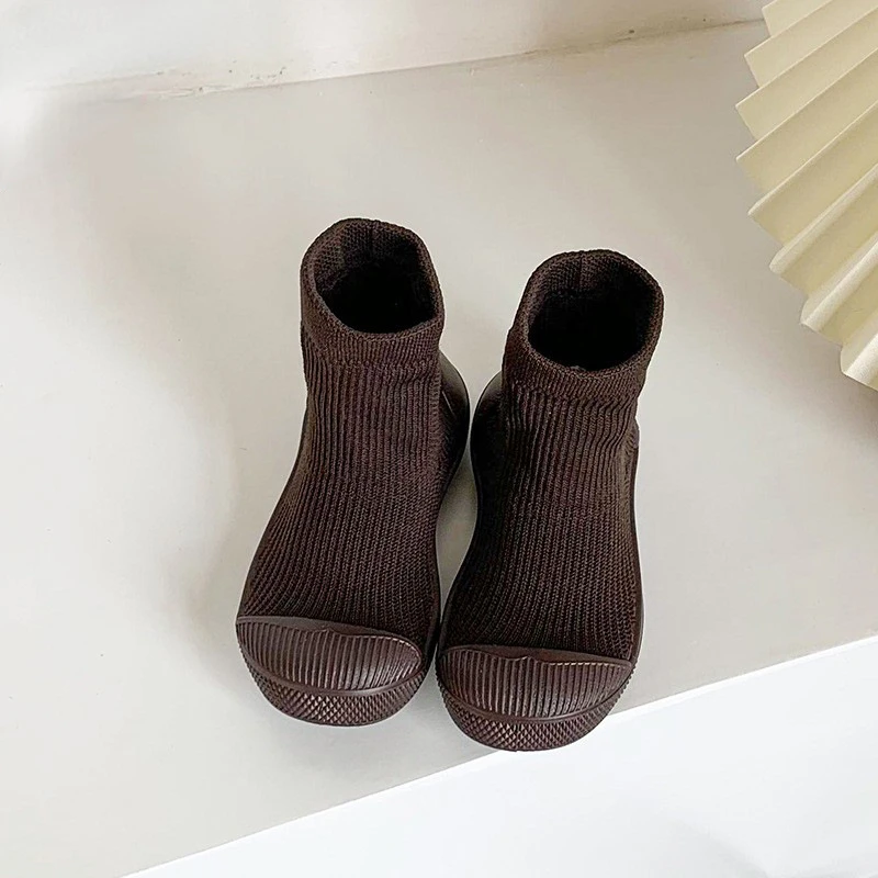 Korean Girls Shoes Children's Knitted Sock Boots Breathable Kids Knee-high Boots Fashion Solid Princess Shoes Slip on Botines