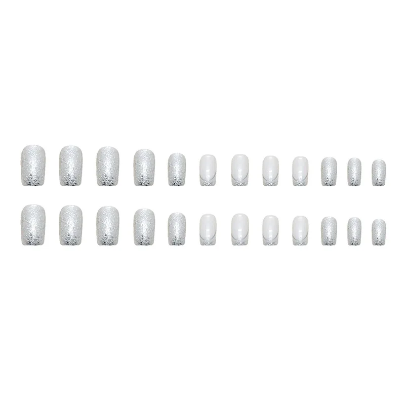

Medium and long European square silver powder French manicure European and American fashion bright fake nail finished product
