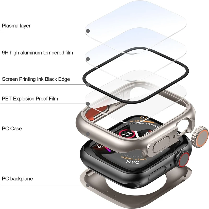 Housse de protection d'écran pour Apple Watch, 46mm 45mm 44mm 40mm 41mm, PC dur HD/boîtier de confidentialité iwatch 10 9 8 7 SE 6 5 4, changement vers Ultra