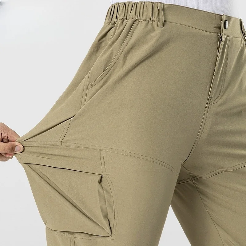 

Мужские быстросохнущие дышащие брюки для походов, летние тонкие эластичные спортивные штаны для активного отдыха, черные/хаки, для быстрой активной ходьбы, влагоотводящие