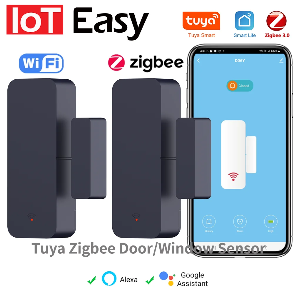 Tuya Zigbee 와이파이 문짝 센서 창문 진입 센서, 보안 도난 자기 센서 알람, 스마트 라이프, 알렉사 구글 홈으로 작동