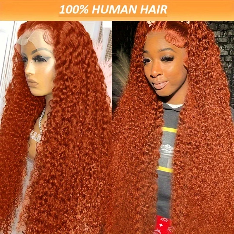 Ginger Orange Lace Front Wig Deep Wave Curly Full Lace Front 100% Human Hair Wigs Water Wave  Lace Frontal Wig Factory Price