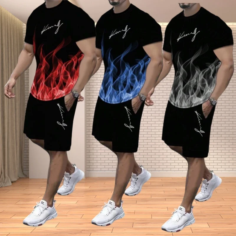 

2pcs Set Fashion Leisure Comfortable Set Men Including T-shirts Shorts Suitable Sports Fitness Activities Summer Sports Suit