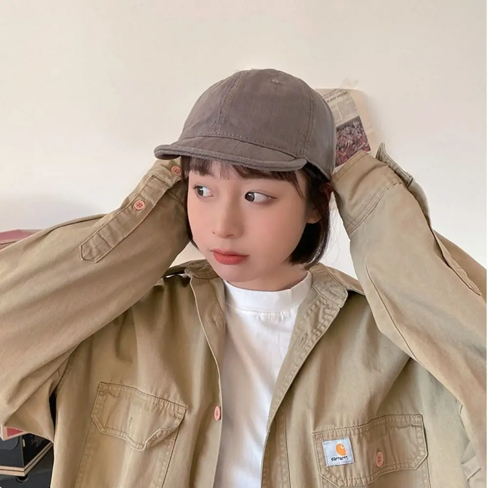 Fashion Washed Cotton Baseball Hat Adjustable Retro Peaked Cap Solid Color Short Brim Snapback Cap for Men Women
