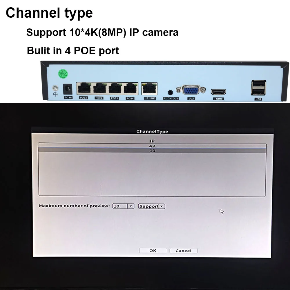CCTV NVR POE 4CH 8 Channel Xmeye Network Video Recorder Support Onvif P2P For 4K 8MP 5MP 1080P 720P Surveillance POE IP Camera