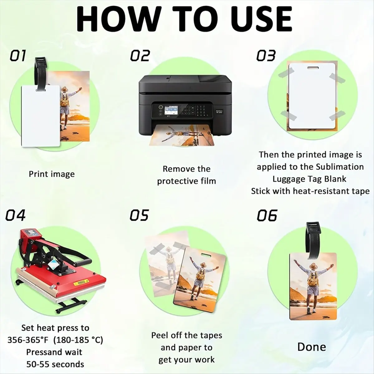 STOCK-Sublimation Luggage Tag Blanks, Double Sided MDF Suitcase Label Tag Blank Travel Bag Tags with Strap for DIY Design Work