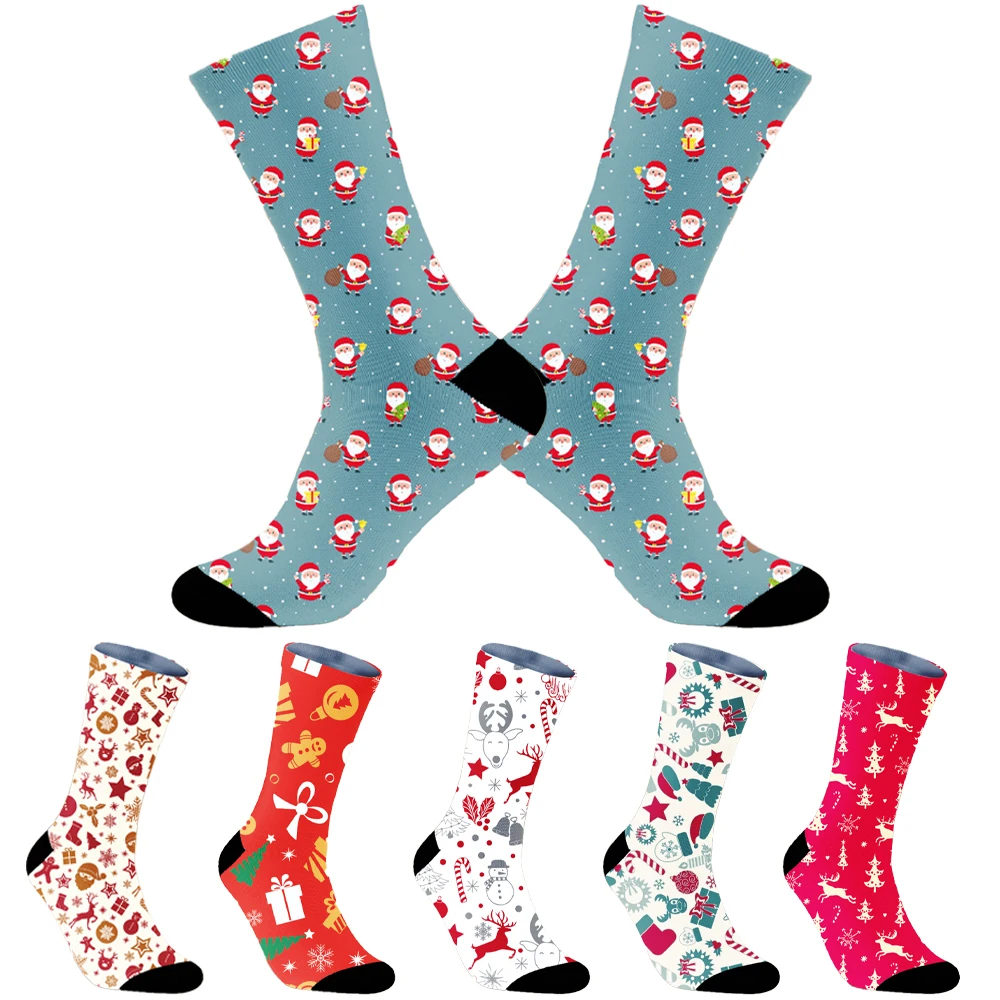 Chaussettes de Noël coordonnantes pour hommes et femmes, motif de couture chaud, peinture en aérosol, chaussettes de cyclisme décontractées, offre spéciale