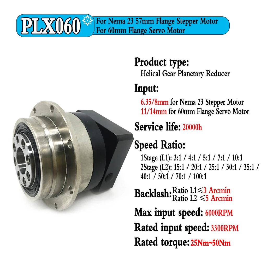 Imagem -02 - Redutor Planetário da Caixa de Engrenagens Engrenagem Helicoidal Flange Output Redutor do Servo Motor Nema23 Nema34 Minuto do Ute Relação 3:1100:1 60 80 90 130