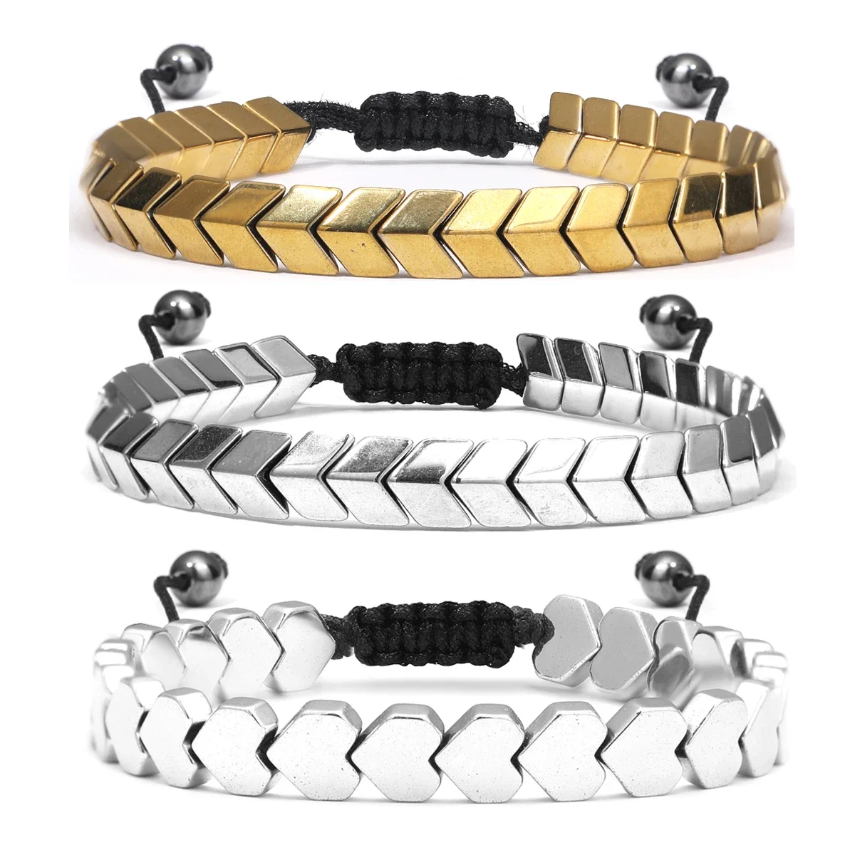 Hematite Arrow Shape Stone Beads Bracelets Weight Loss Magnetic Therapy Bangle for Women Men Fashion Health Care Unisex Jewelry