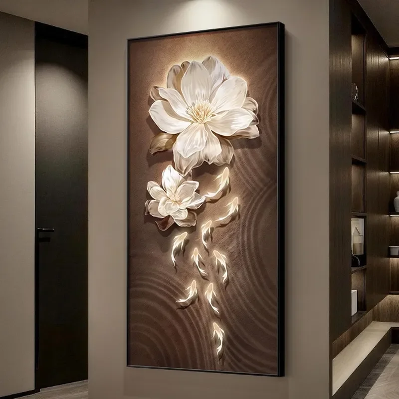 for Modern Light Luxury Entrance Decorative Painting Facing Door Aisle Corridor Hanging Art Nine Fish Mural 2026 New Model
