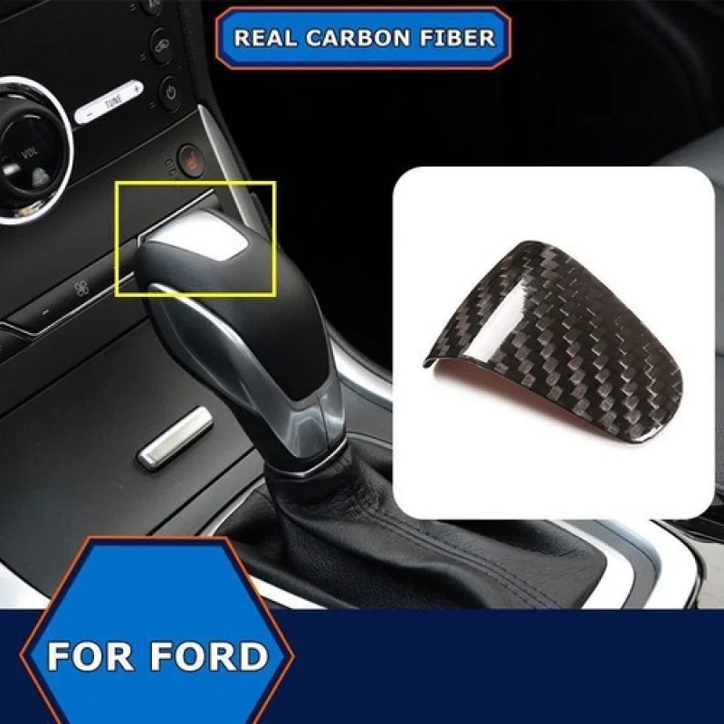 A + ألياف الكربون الحقيقية مقبض ناقل حركة السيارة غطاء الكسوة لفورد إيدج 2015-2018 #1